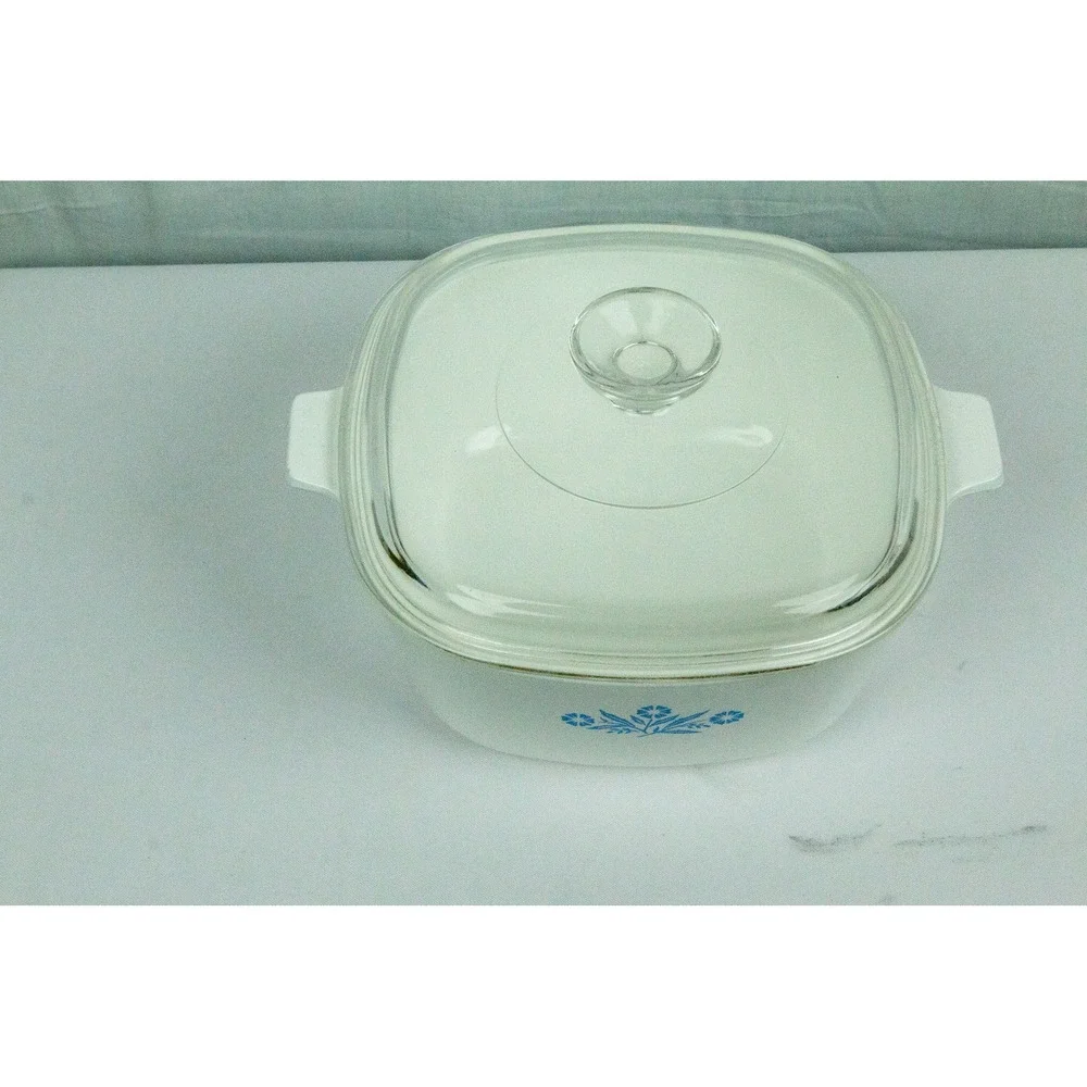 Vintage Corning Ware Cornflower Blue Casserole Dish with Glass Lid Square Baker